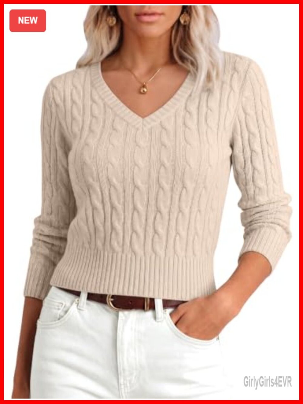 Women's Cropped V Neck Cable Knit Sweater Lightweight Fall Pullover